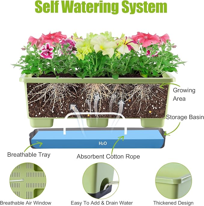 Window Box Planter 8 Pcs, 17 Inches Rectangle Flower Pots - Image 2
