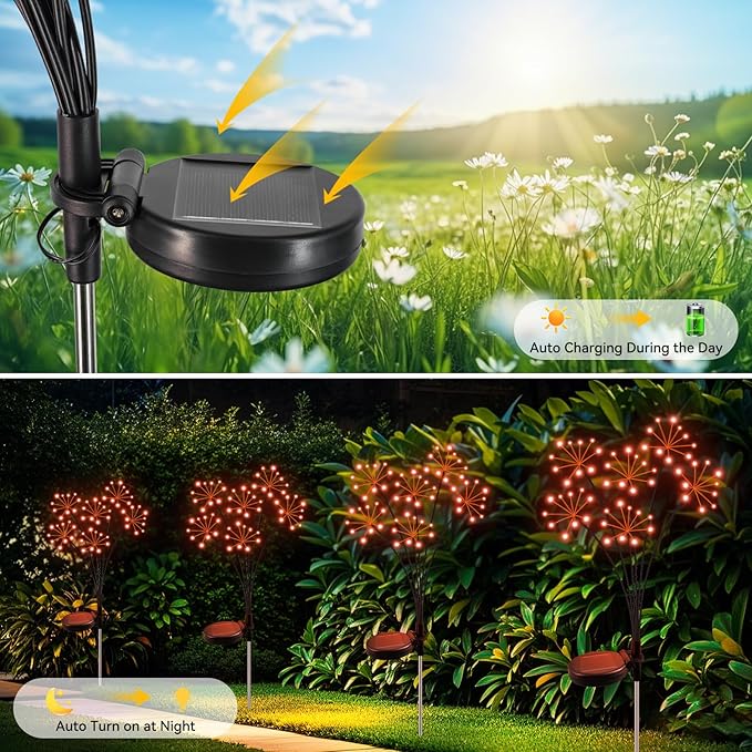 Solar Garden Lights 2 Pack Waterproof Swaying Starburst Light Solar Outdoor - Image 5