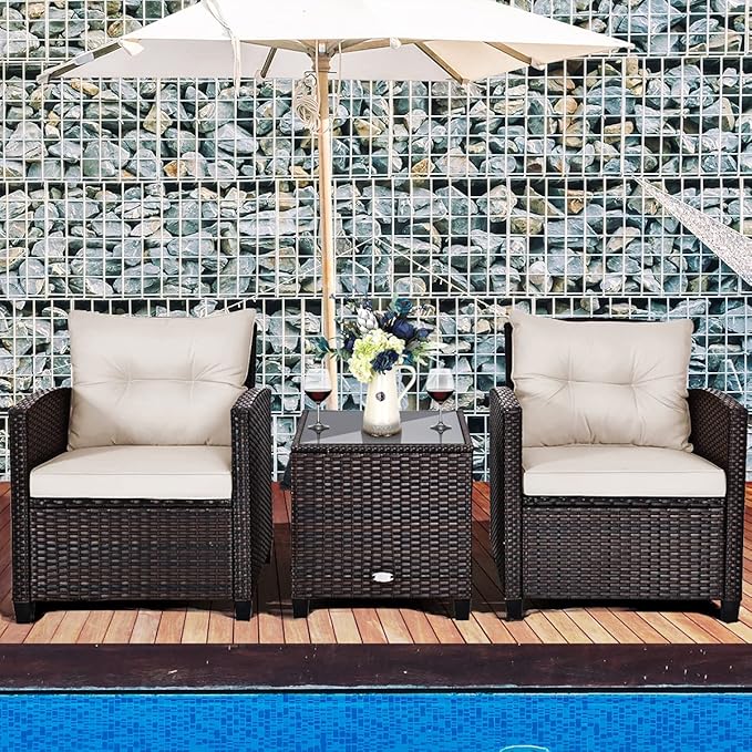 Tangkula 3 Pieces Patio Furniture Set, PE Rattan Wicker 3 Pcs Outdoor Sofa Set - Image 2