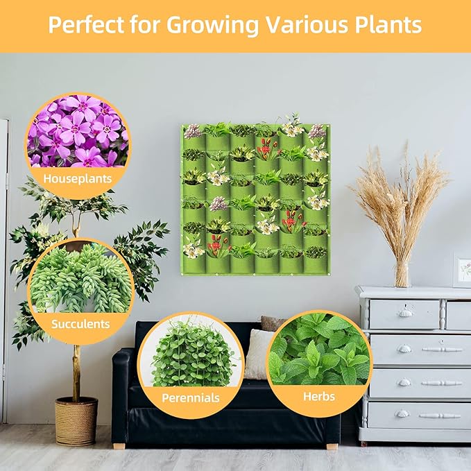 Hanging Planting Grow Bags, 36 Pockets Hanging Vertical Wall Planter Wall - Image 4