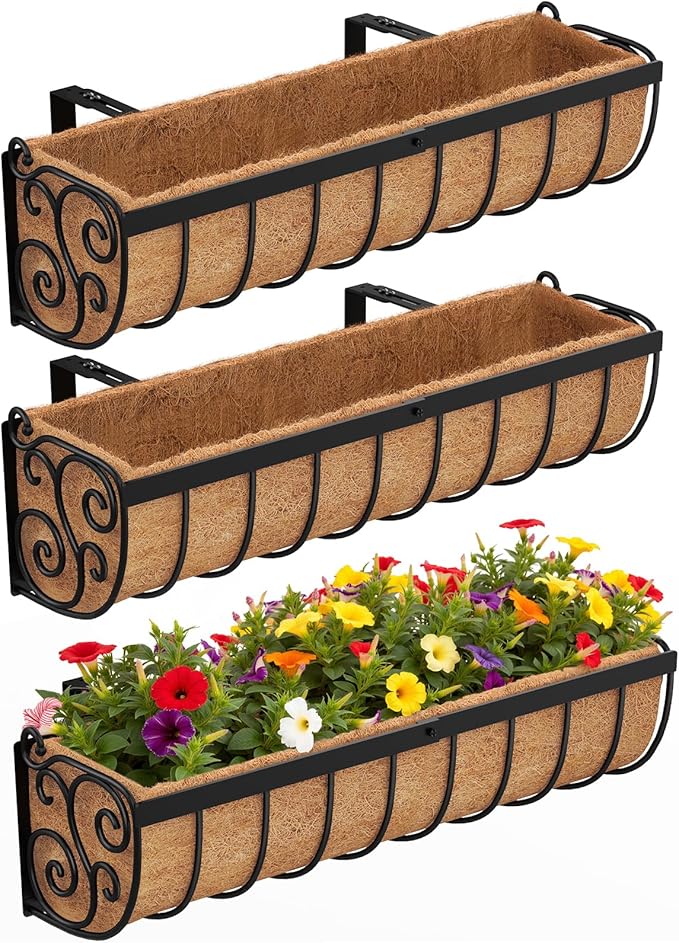Railing Planter Boxes, 24 Inch Window Boxes Planters, Balcony Planters by VOXOR