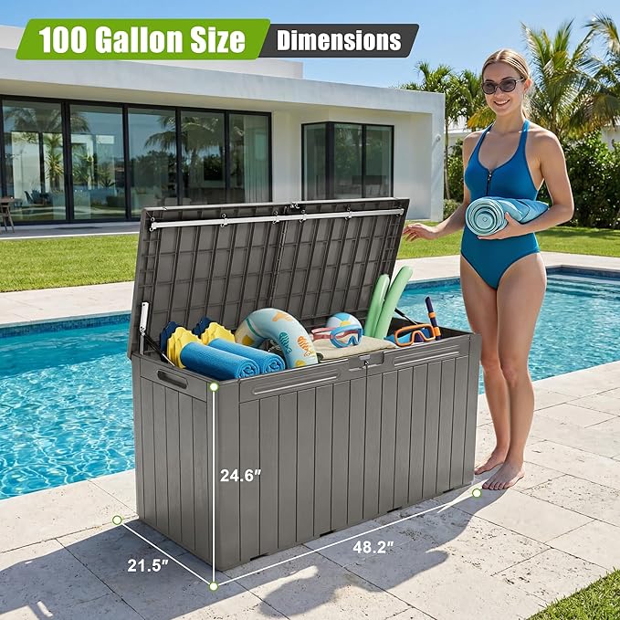 Flamaker Resin Deck Box 100 Gallon Large Lockable Outdoor Storage Box Waterproof - Image 2