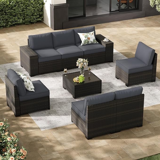 Jing's Villa 8-Piece Patio Furniture Set, All-Weather Outdoor Wicker Sectional by JingsVillaOutdoorFurniture