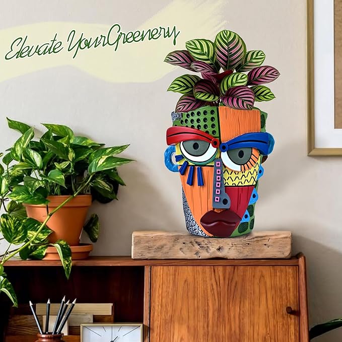 Abstract Face Planter Pots for Plants, Hand-Painted Colorful Flower Pots - Image 7