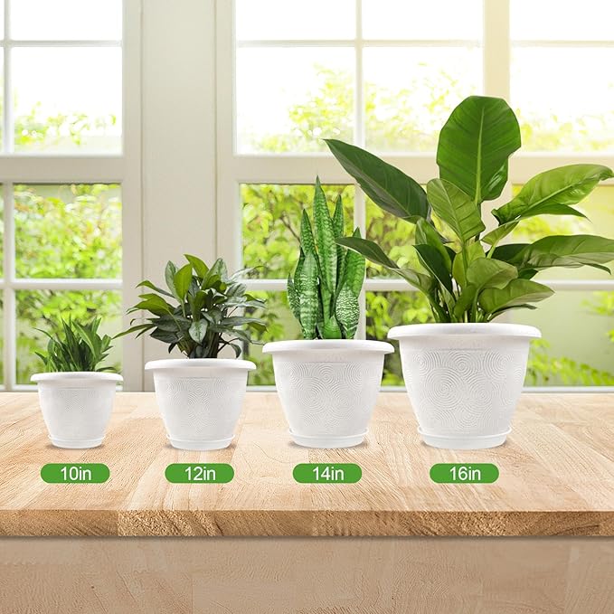 Plastic Flower Pots Planters For Indoor Plants, 4 Pack 14 Inch White Plant Pots - Image 5