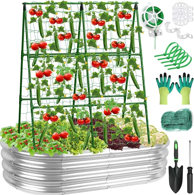 Galvanized Raised Bed with Cucumber Trellis, Garden Arch Trellis Outdoor by Lezmarket
