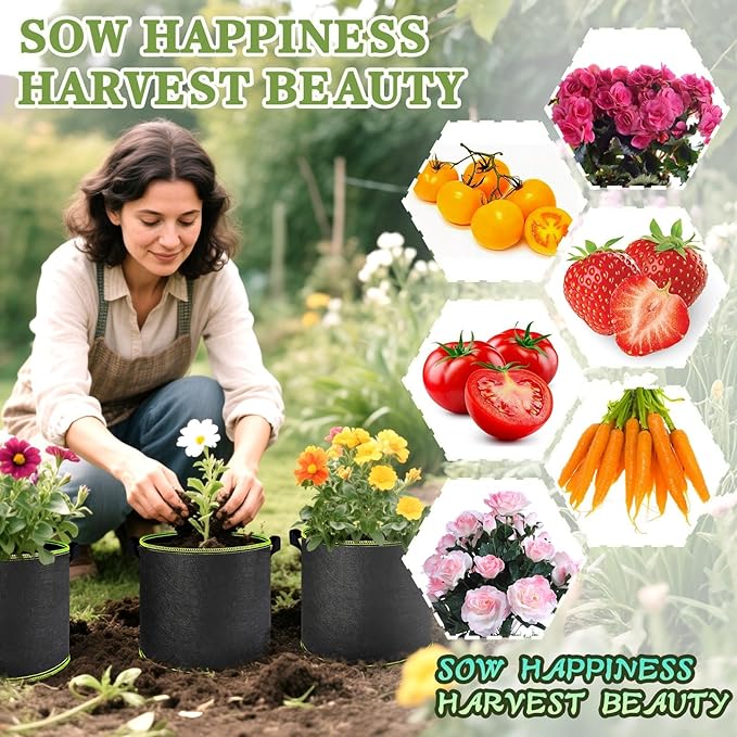 4 Pack 5 Gallon Grow Bags with Handles Garden Vegetable Flower Grow Bags - Image 3