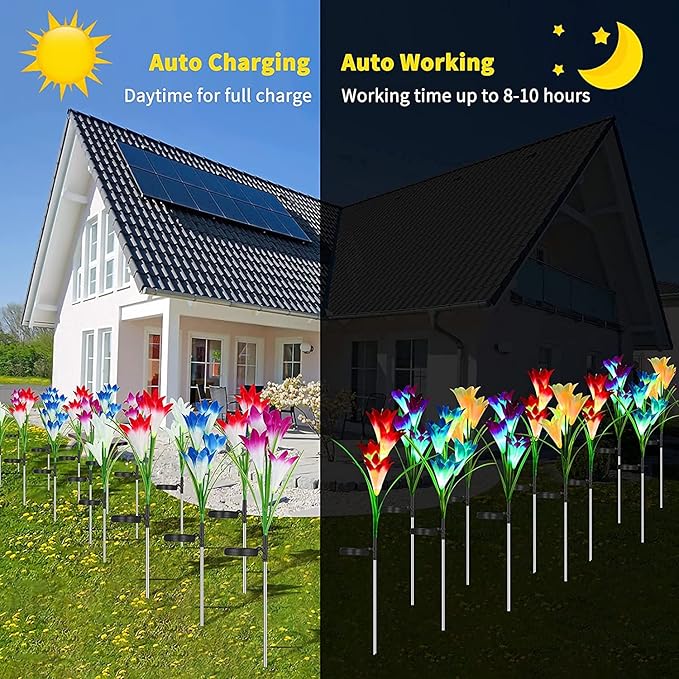 Solar Lights Outdoor Waterproof, 4 Pack Garden Decor Lights, 16 Multi-Color - Image 3