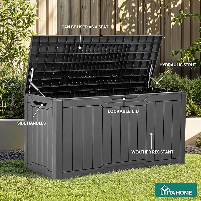 YITAHOME 80 Gallon Outdoor Storage Box, Large Waterproof Resin Deck Box - Image 3