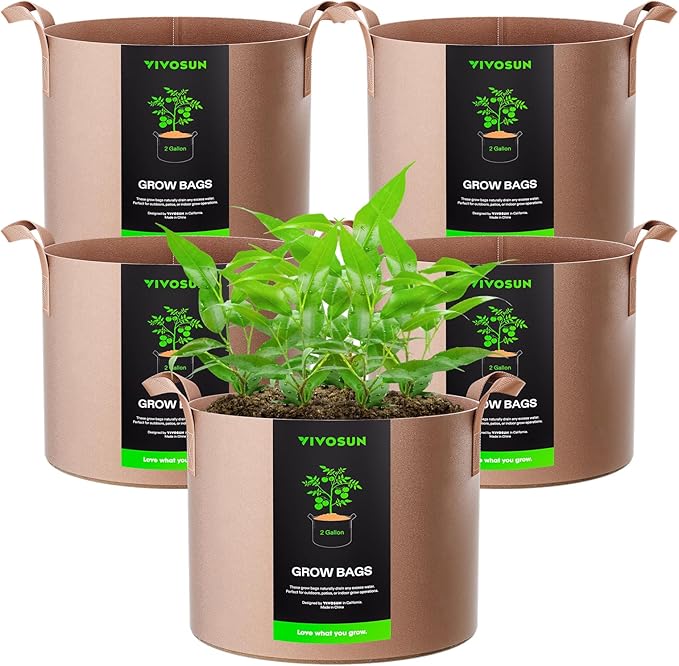 VIVOSUN 5-Pack 2 Gallons Grow Bags Heavy Duty Thickened Nonwoven Fabric Pots by VIVOSUN