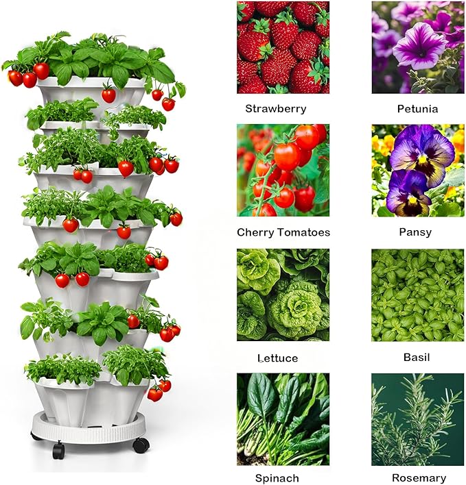 Strawberry Planters, 3 Tiered Vertical Stackable Planter, Herb Stacking Tower - Image 5