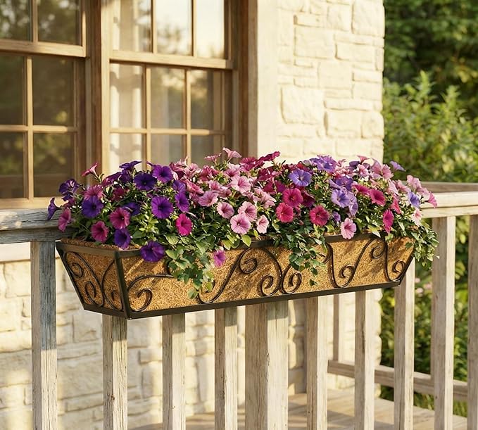 Y&M 30 Inch Window Deck with Coco Liner, Fence Metal Hanging Flower Planter - Image 9