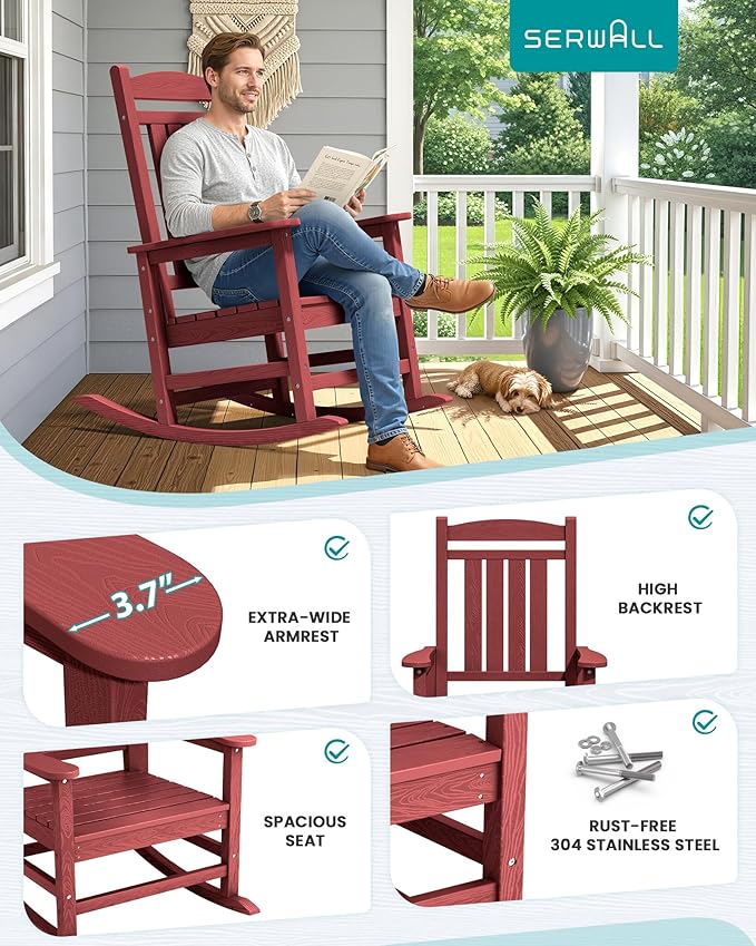SERWALL Patio Rocking Chairs Set of 4, HDPE Outdoor Rockers - Image 7