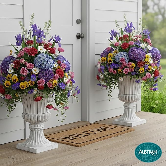 Urn Planters 22", Tall Stone-Resin Pedestal Planters - Image 6