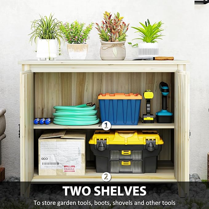 Outsunny Wood Garden Shed, Compact Outdoor Storage Cabinet Potting Shed - Image 3