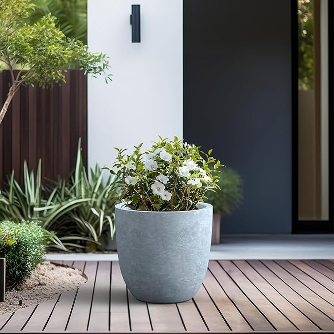 Kante 18 Inch Dia Round Concrete Planter, Indoor Outdoor Large Plant Pot - Image 6