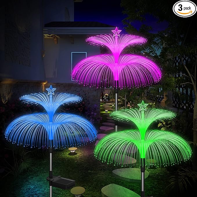 Solar Garden Lights 3 Pack New Upgraded Solar Lights Outdoor Waterproof 7 Color by Weepong