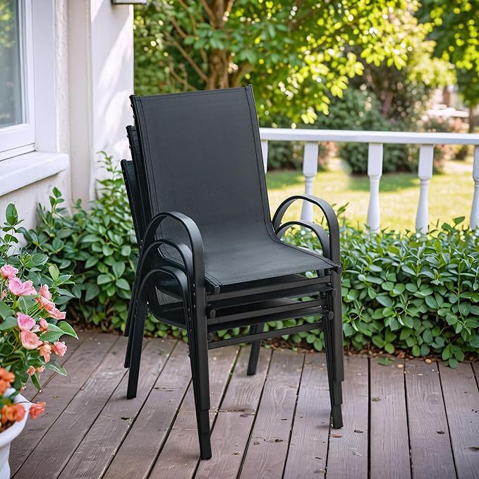 Flamaker Patio Chairs Stackable Dining Chairs Set of 4 Metal and Teslin Outdoor - Image 8