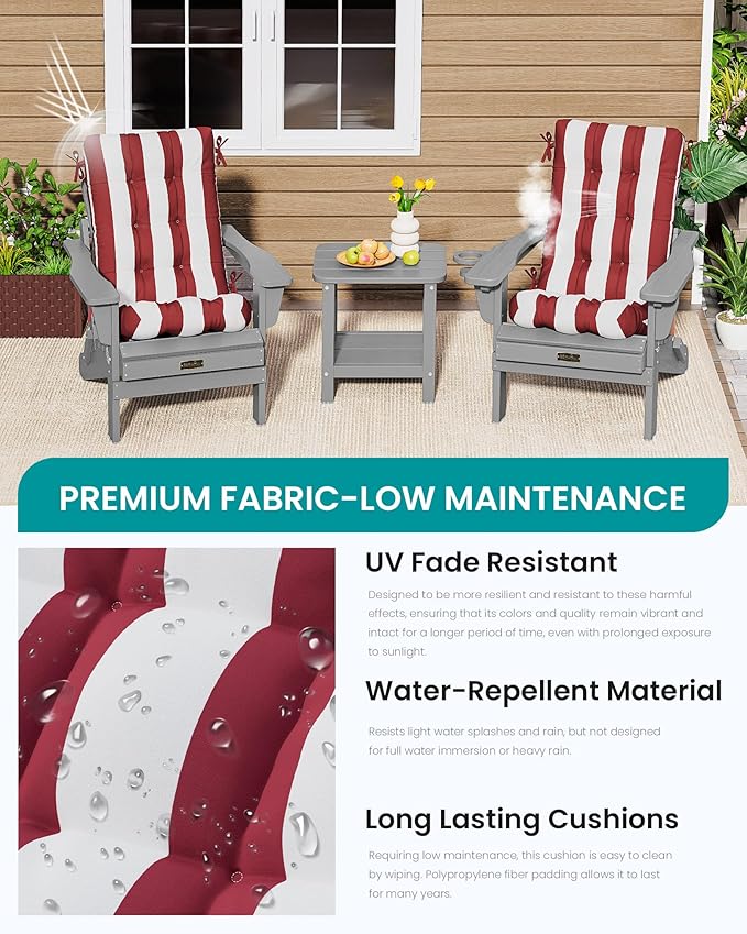 SERWALL HDPE Outdoor Rocking Chair Cushion Set of 4, Memory Foam Cushion Red - Image 7