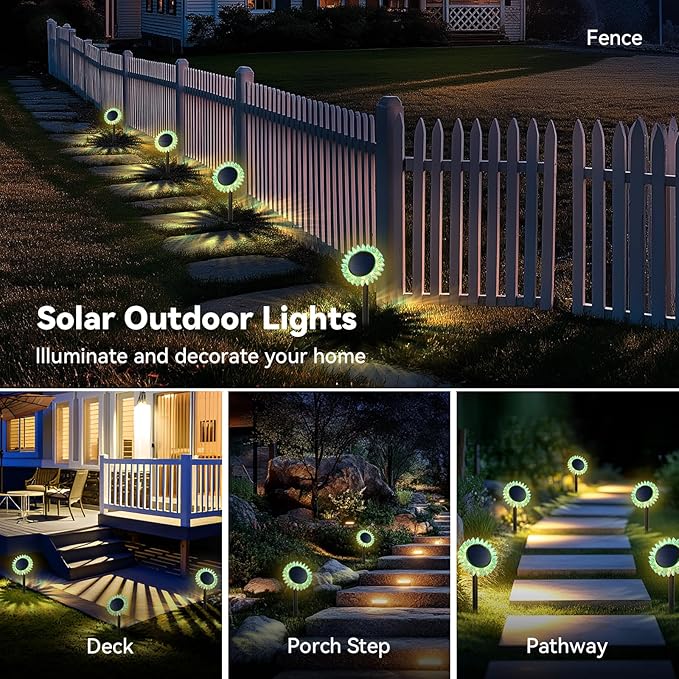 Outdoor Solar Lights, 4 Pack Led Solar Sunflower Lights, Stake/Wall 2-in-1 - Image 3
