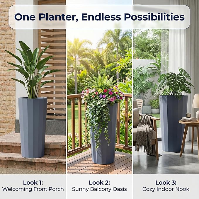 23.6" H Tall Planters for Outdoor Plants, 2 Pack Large Outdoor Planters for - Image 7