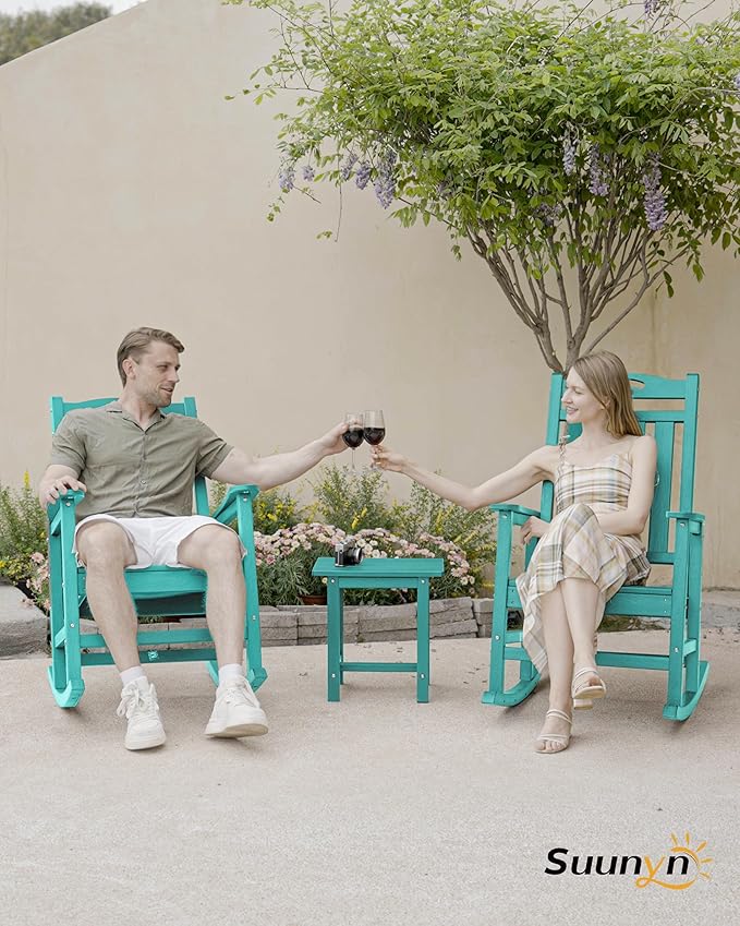 Oversized Outdoor Rocking Chair Set of 2, HDPE All-Weather Patio Rocking Chairs - Image 7