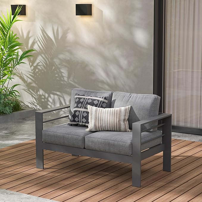 Wisteria Lane Patio Furniture Aluminum Loveseat, All-Weather Outdoor 2 Seats - Image 2