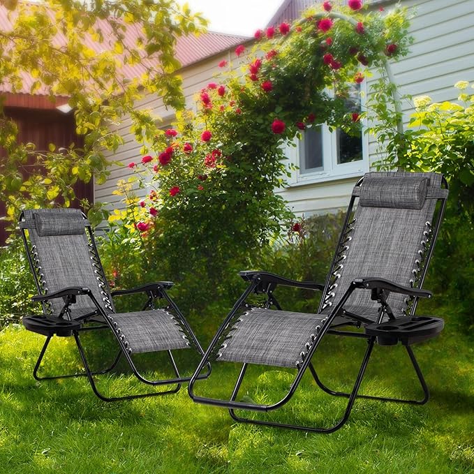 Nazhura Set of 2 Relaxing Recliners Patio Chairs Adjustable Steel Mesh Zero - Image 9