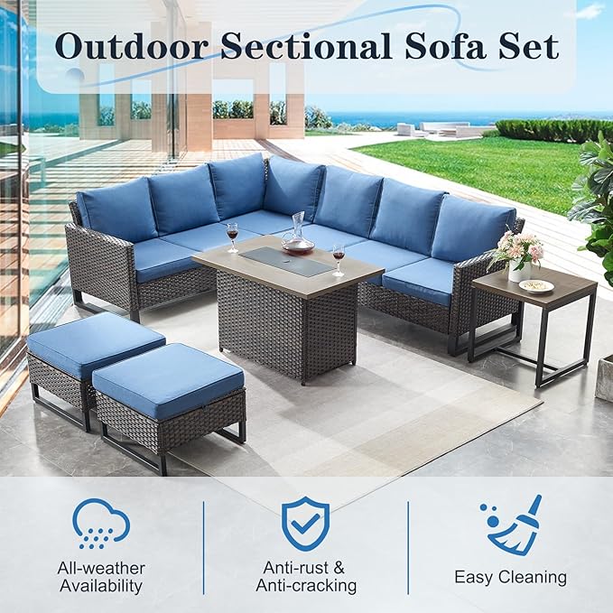 Belord Outdoor Sectional Sofa 6 Seater L Shaped Couch Wicker Patio Conversation - Image 3