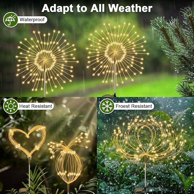 Solar Garden Lights Outdoor, 6 Pack 120 LED Twinkling Firework Lights Decorative - Image 4