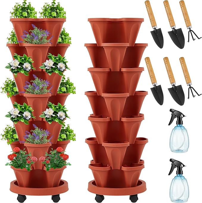 Umigy 2 Set of 7 Tier Vertical Planter Stackable Tower Planters Strawberry Herb by Umigy