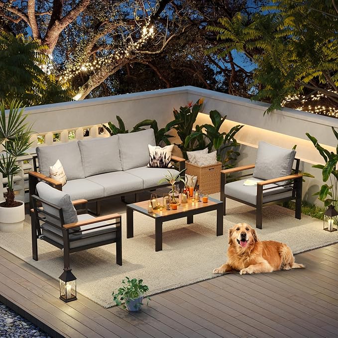 Aoxun Aluminum Patio Furniture Set 5 Seats, Oversized Outdoor Sectional - Image 8