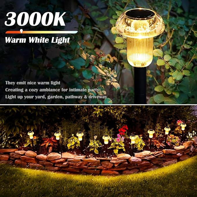 Solar Lights Outdoor Pathway Waterproof 8 Pack Warm White LED Acrylic Mushroom - Image 5