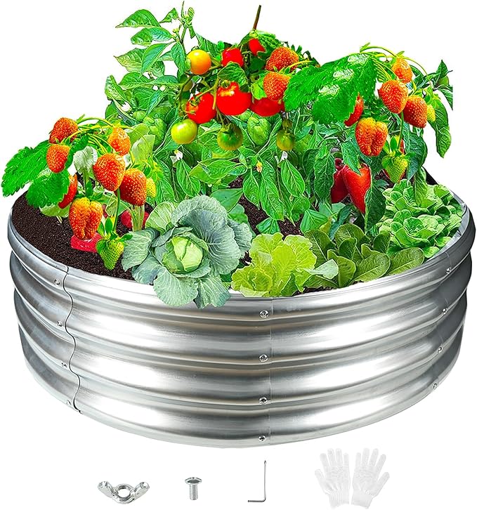 Durable Round Galvanized Steel Raised Garden Bed by zbzbml