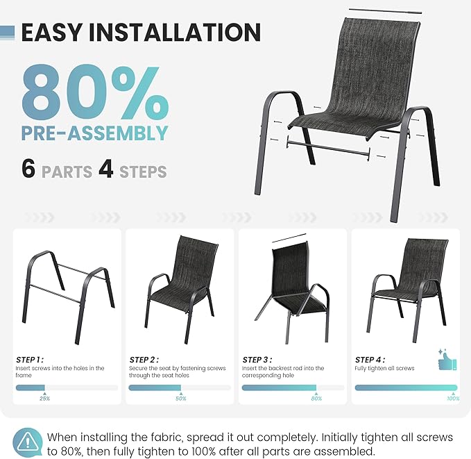 Patio Dining Chairs Set of 4, Stackable Dining Chairs High Back, Breathable - Image 8