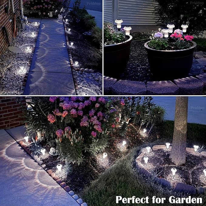 Solar Lights Outdoor Pathway Waterproof 8 Pack Cold White LED Acrylic Mushroom - Image 5