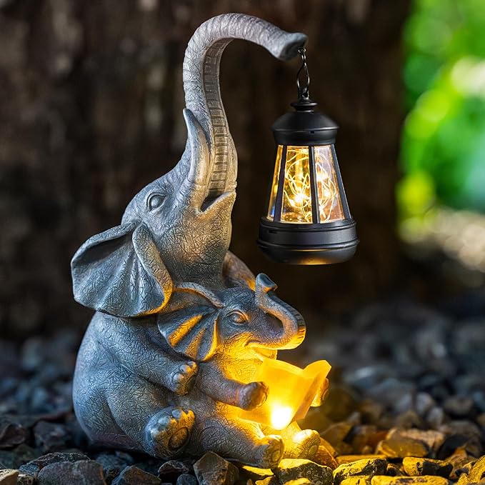 Solar Garden Statue Lights Loving Elephants Figurine - Image 7