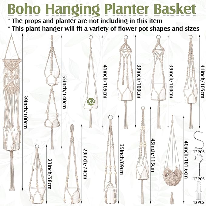 Hoteam 12 Pcs Macrame Plant Hangers Macrame Hanging Planters - Image 2