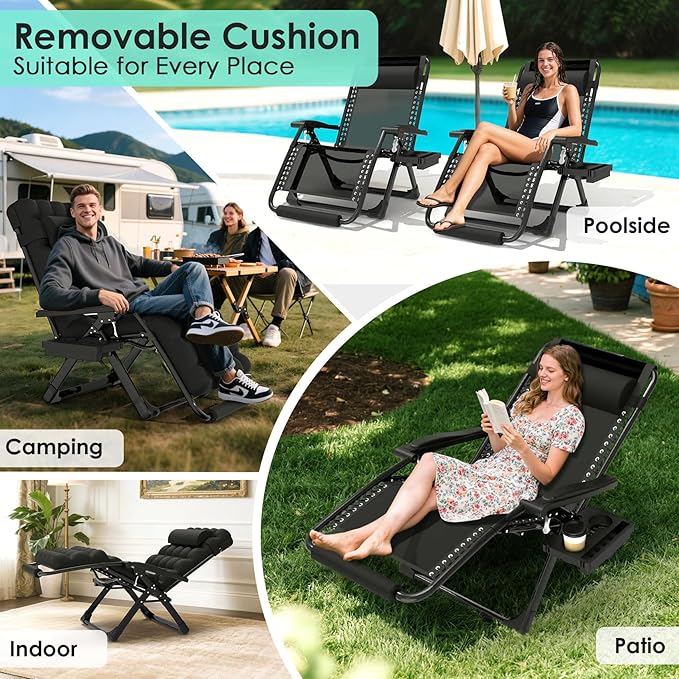 Suteck Oversized Zero Gravity Chair, 33In XXL Lounge Chair w/Removable - Image 4