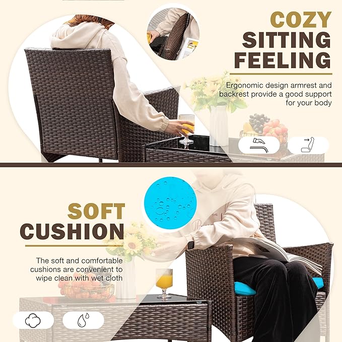 Homall 4 Pieces Patio Rattan Chair Wicker, Outdoor Indoor Use Backyard Porch - Image 2