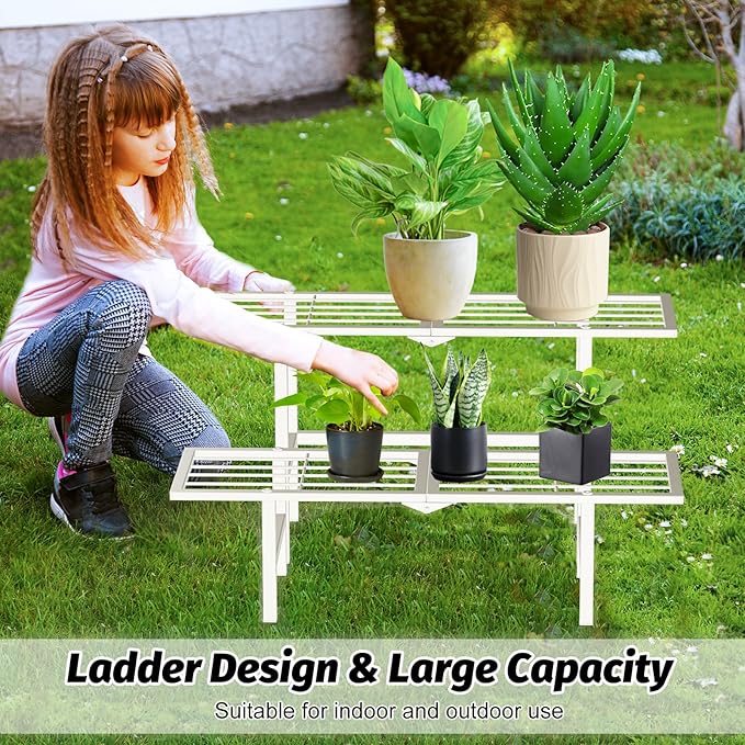 2 Tier Metal Plant Stand Outdoor Indoor, Separated Tiered Outdoor Folding Plant - Image 2
