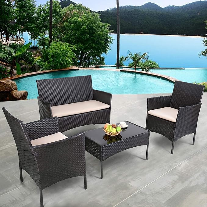 Homall 4 Pieces Outdoor Patio Furniture Sets Rattan Chair Wicker Set, Outdoor - Image 2