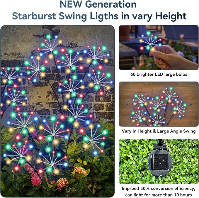 Solar Garden Lights 2 Pack Waterproof Swaying Starburst Light Solar Outdoor - Image 3