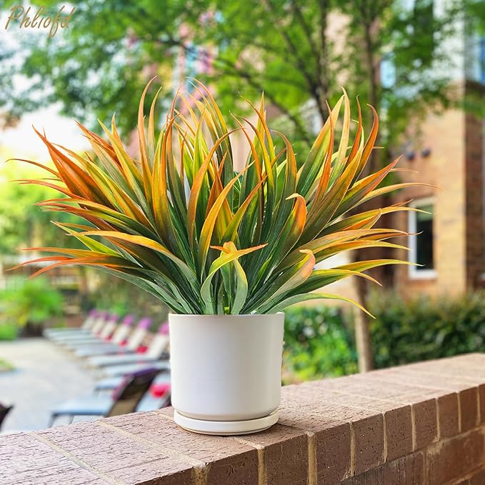 6Pcs Artificial Grass Fake Plants 17.3in Outdoor Plastic Plants UV Resistant - Image 5