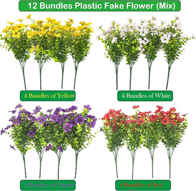 Artificial Fake Plants Flowers for Outdoor Spring Decoration, 16 Bundles Faux - Image 2
