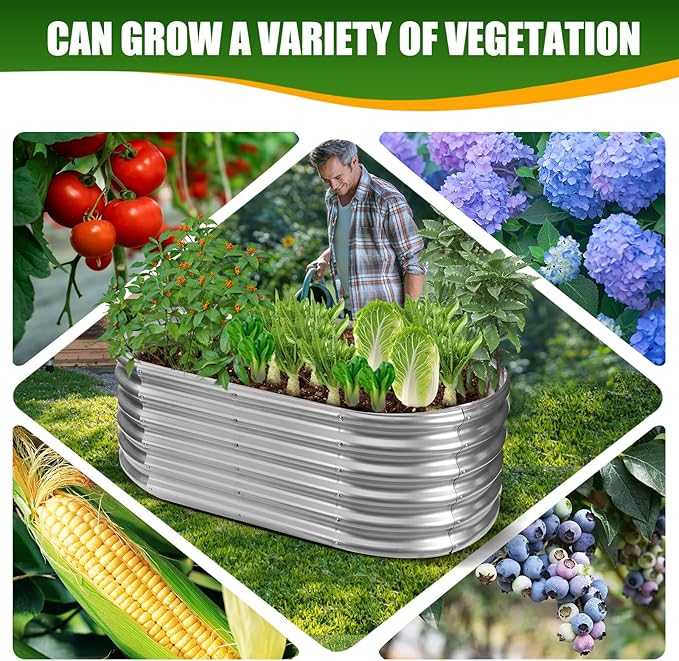 17" Tall Elevated Oval Metal Raised Garden Bed - 4ft x 2ft in Size and 0.8MM - Image 5