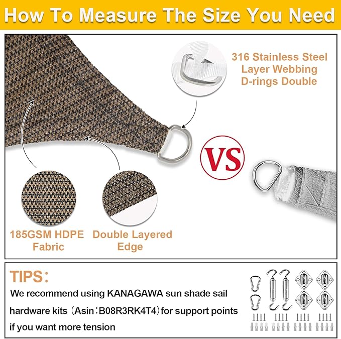 KANAGAWA Sun Shade Sail 13'x20' Brown Rectangle UV Block Canopy Awning Shelter - Image 3