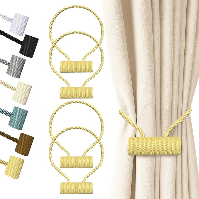 Hion Magnetic Curtain Tiebacks Golden 4 Pack, Curtain Tiebacks Buckles by Hion