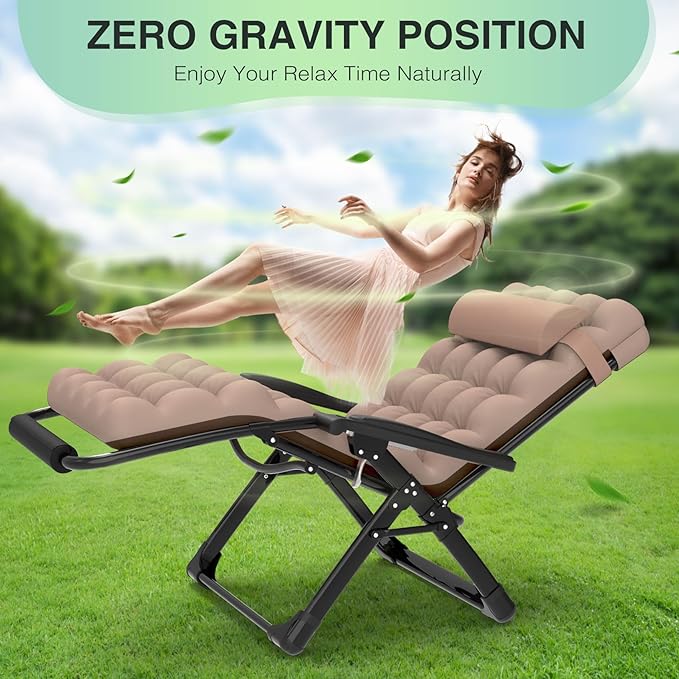Suteck Oversized Zero Gravity Chair, 33In XXL Lounge Chair w/Removable - Image 5