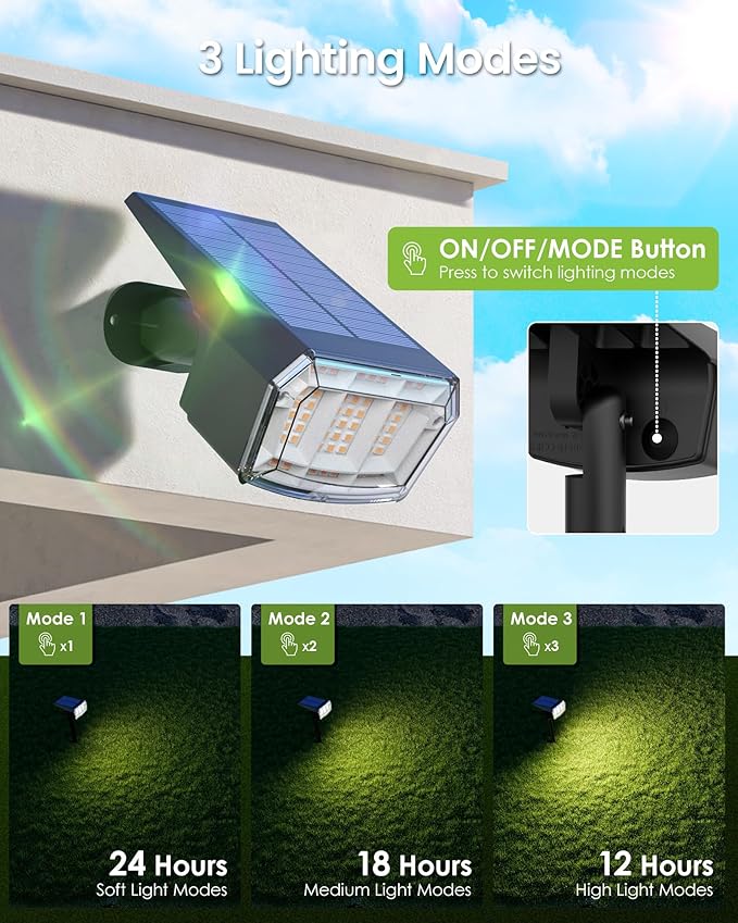 Solar Spot Lights Outdoor IP67 Waterproof 10 Pack, 63 LED 3 Modes Solar - Image 2